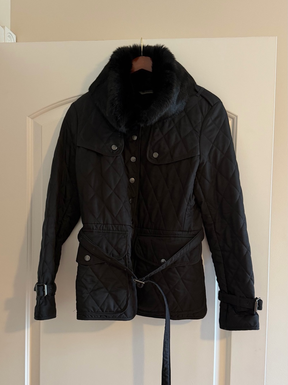 Authentic Burberry Quilted Jacket with Fur Collar